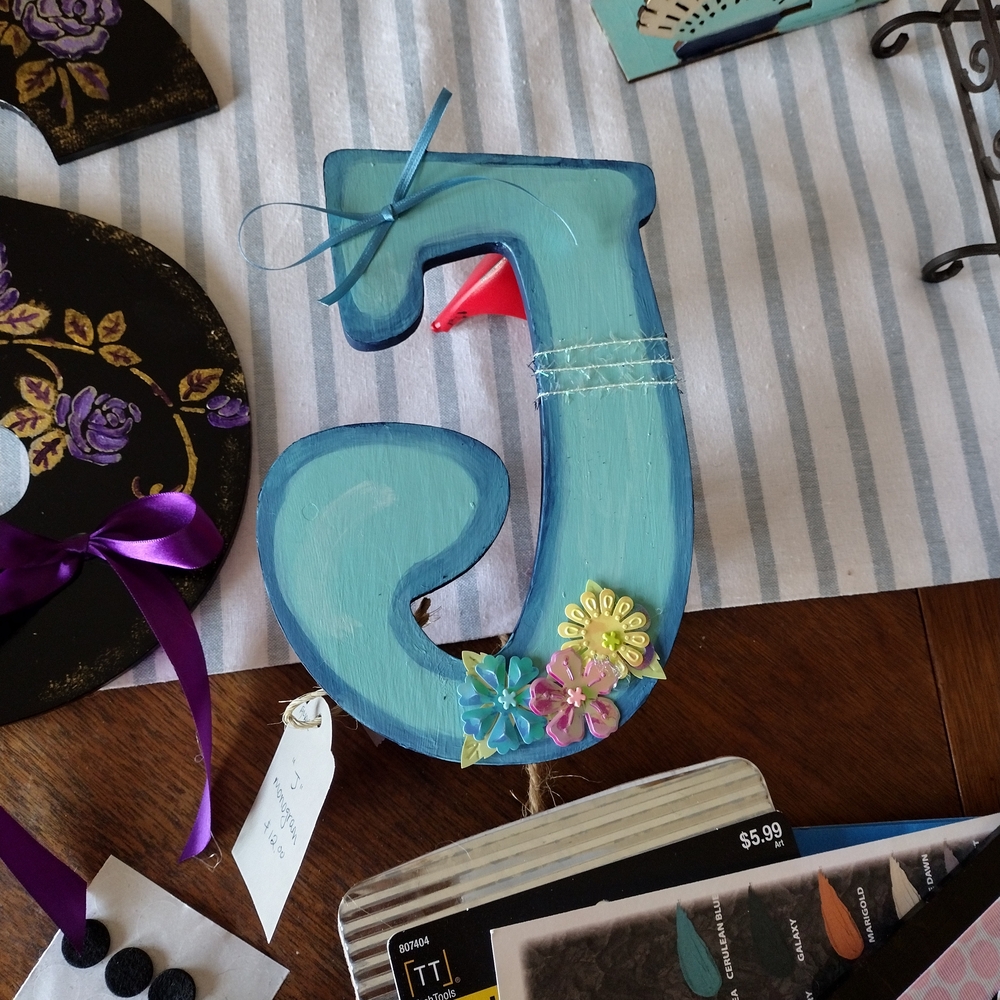 Decorative Blue Wooden Letter J